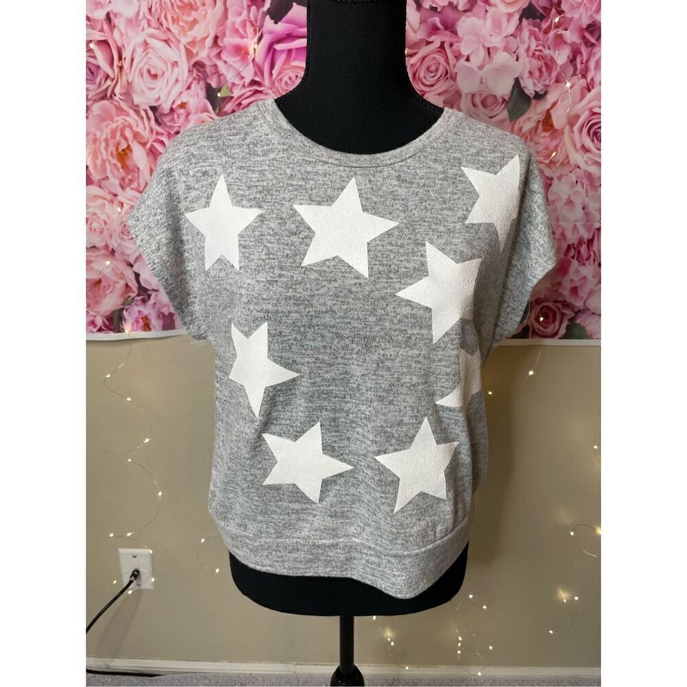 Love For Humanity Couture Gray & White Star Crop Top-SIZE LARGE